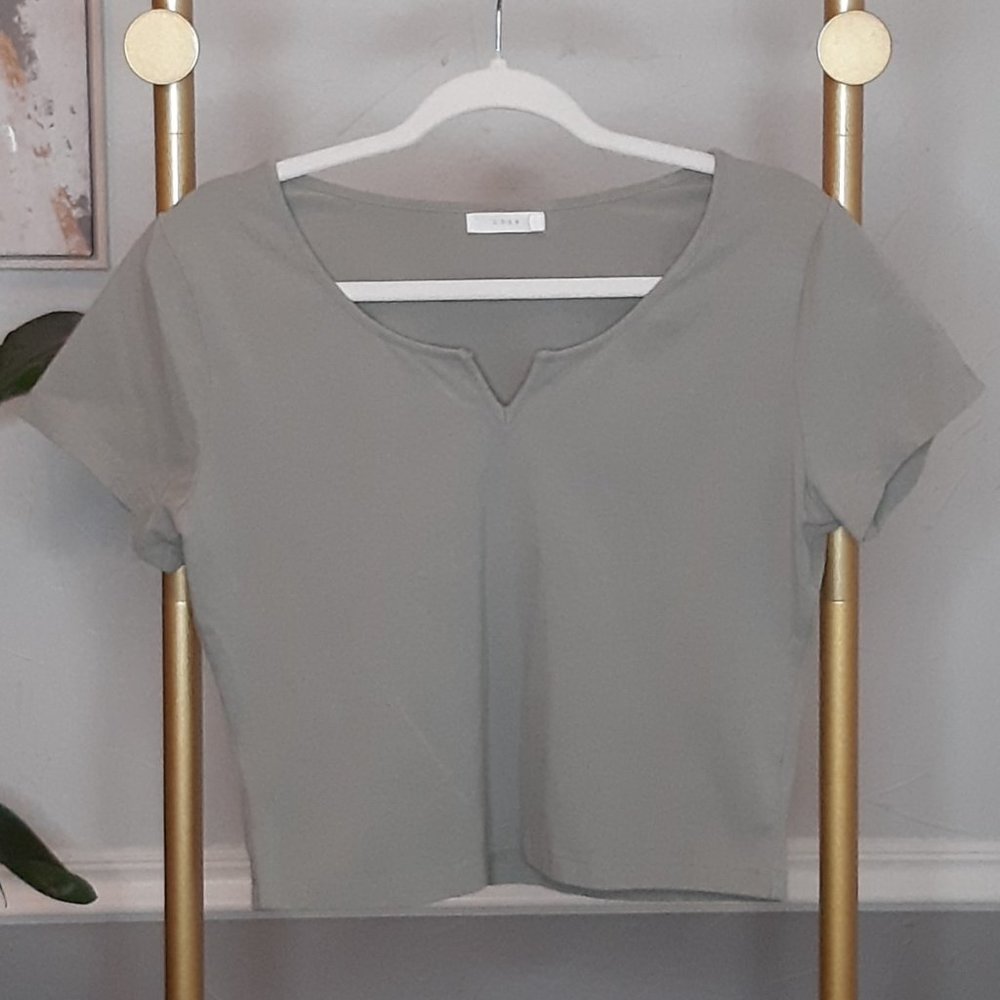 Lush Split Neck Boxy Crop T-Shirt